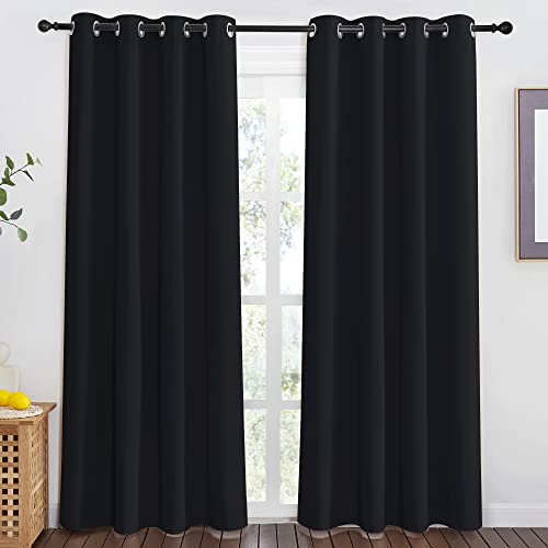 NICETOWN Black Blackout Curtain 80 inch Length - Grommet Thermal Insulated Window Treatments Light & Sound Blocking Drapes for Living Room/Doorway, W46 x L80, 1 Panel