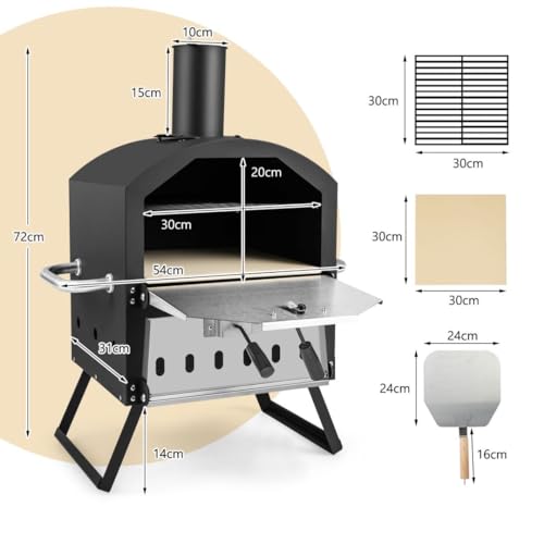 TANGZON Outdoor Pizza Oven, 2-Tier Wood-Fired Pizza Maker with Waterproof Cover & Pizza Stone for Garden BBQ Cooking (54 x 31 x 72 cm) - Image 7