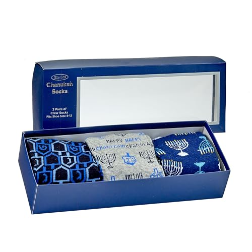 Rite Lite Chanukah Socks - 3 Pairs of Chanukah Crew Socks Size 8-12 Hanukkah
