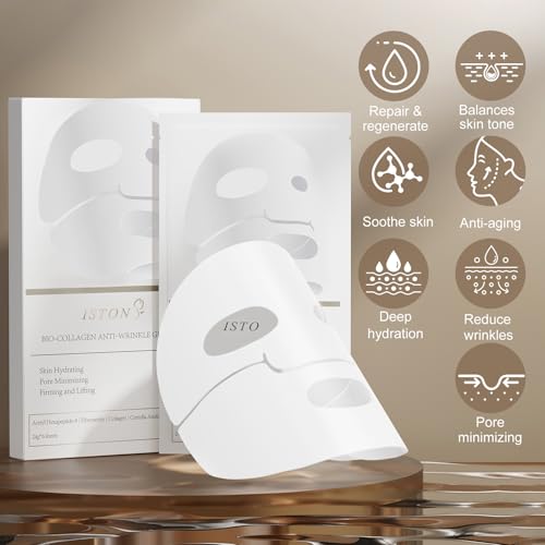 ISTON 6 Pack Bio-Collagen Real Deep Anti Wrinkle Lifting Mask,Overnight Hydrating Face Mask for All Skin Types -Pore Minimizing,Elasticity Enhancing,Firming,Moisturizing - Image 3