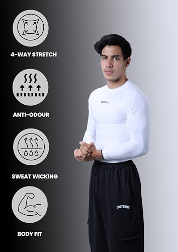 Image of COITONIC Men's Full Sleeve Compression T-Shirt - Athletic Base Layer for Gym, Sports & Fitness Training
