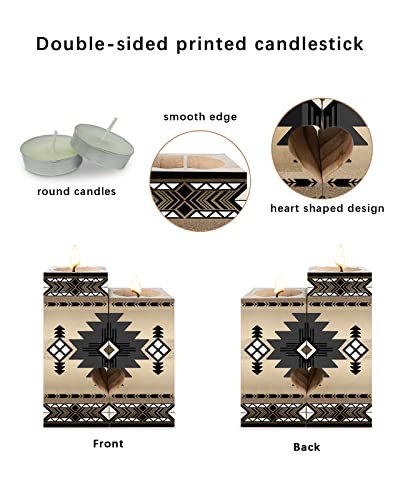 Southwestern America Candle Holders Set, Wooden Tealight Candle Holder Gifts For Women, Khaki Tribal Geometric Ethnic Vintage Candlesticks Holder Decor For Wedding Dinning Party #TOP1