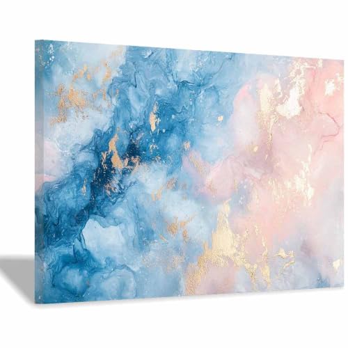Tableau peinture au fluide doré rose 30x40cm encadrée pour salon