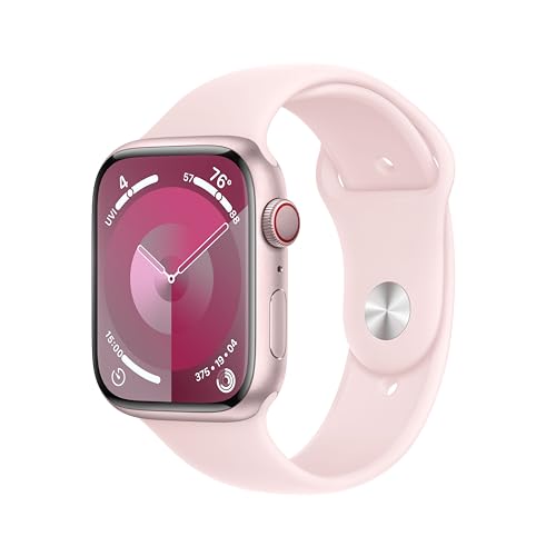 Amazon.nl Apple Watch Series 9 (GPS + Cellular 45 mm) Smartwatch - Kast van roze aluminium - Lichtroze sportbandje M/L. Conditie b... aanbieding