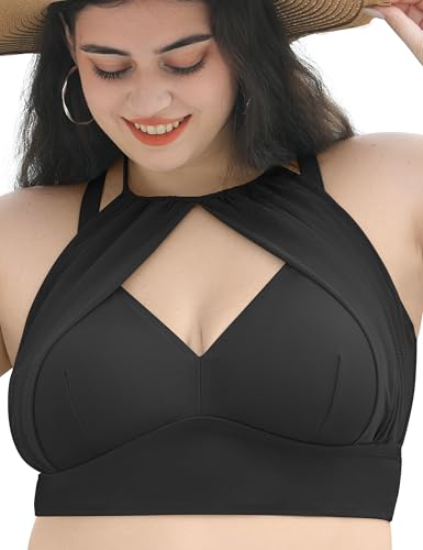 Women Plus Size Bikini Top Modest Flowy Mesh Halter Swim Tops Push Up Bathing Suit Top Only 2025