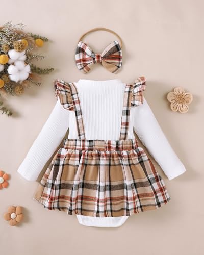 Baby Girl Clothes Sets: 2 Piece Long Sleeve Top Plaid Romper with Headband Fall Winter Outfit for Infant 0-24 Months3