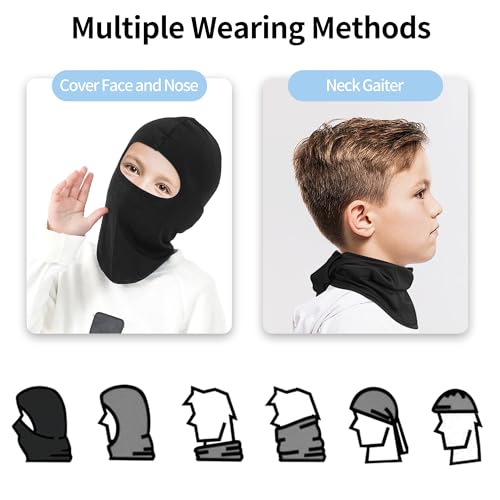Image of Pukavt Kids Ski Balaclava Mask for Boys and Girls, UV Protection Windproof Scarf for Winter Snowboard Cycling Gray