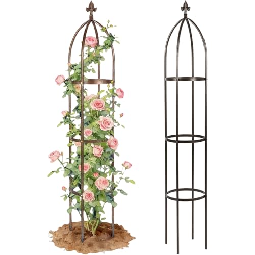 Jesosia 100% Metal Obelisk Trellis for Climbing Plants Outdoor - Heavy Duty Stone Coated Steel Garden Arch Trellis - Tall Sturdy Rustproof Vertical Plant Support for Climbing Vine Vegetables Flowers