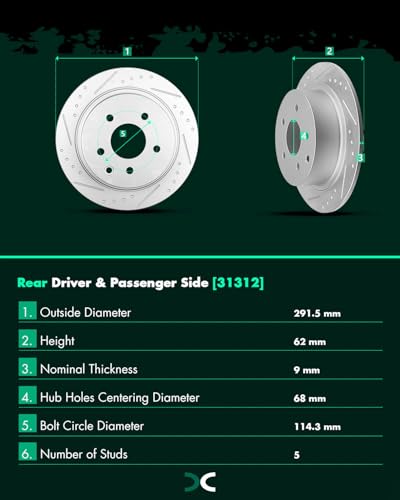 Image of SCITOO Rear 11.48 inch Brake Pads and Rotors Kits:31312;D905-7784