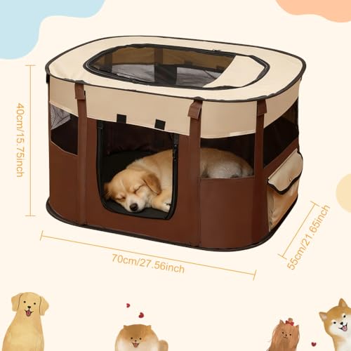 Welpenlaufstall Tierlaufstall - 70x55x40cm Faltbarer Haustierzaun,Oxford Wasserdichter Welpenauslauf,Welpenauslauf Rechteckiges Zelt für Hunde, Katzen und Kleintiere (Braun)