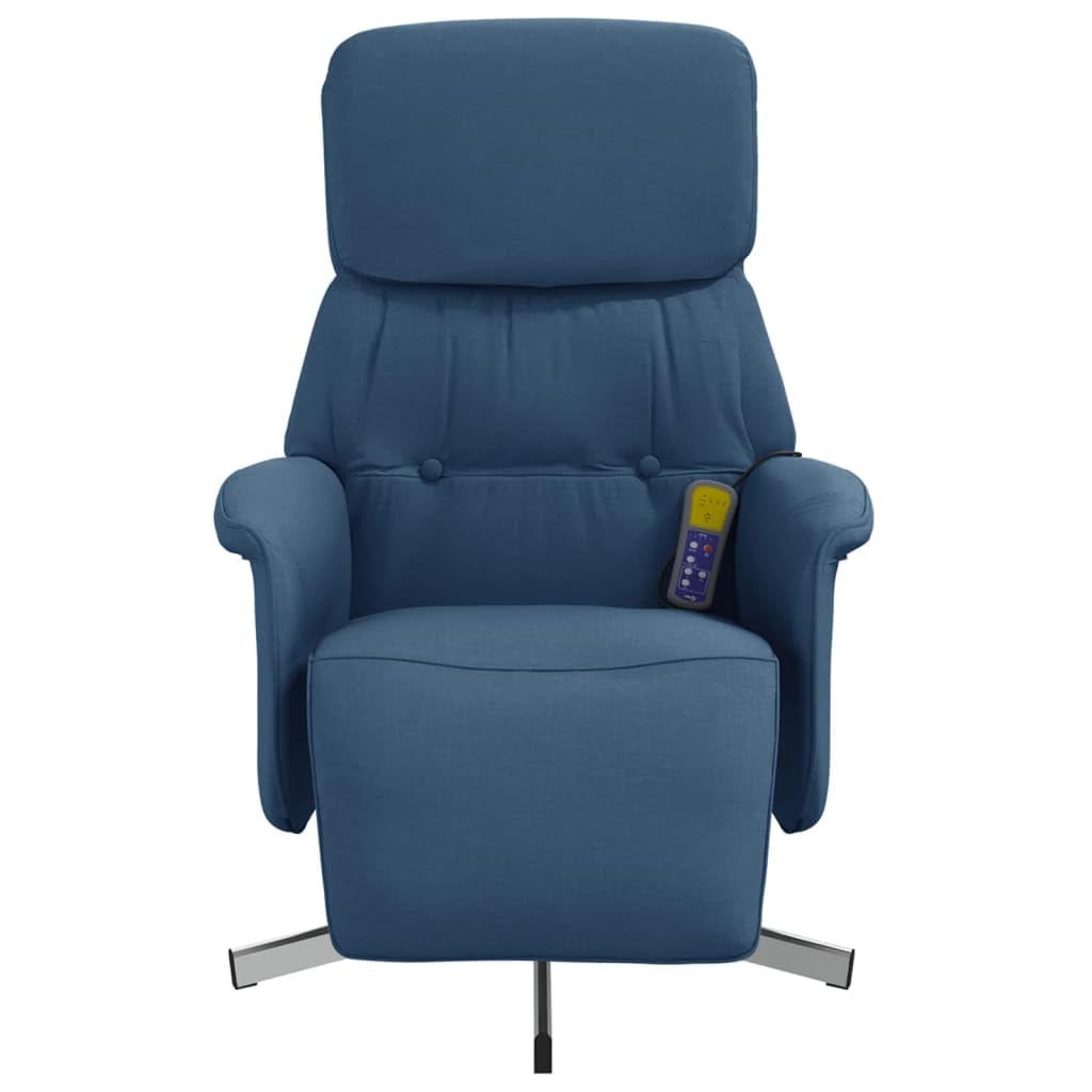 vidaXL Fauteuil Inclinable de Massage avec Repose-Pieds sans Adaptateur Secteur, Siège avec Accoudoirs, Chaise de Relaxation avec Dossier Salon, Moderne, Bleu Tissu