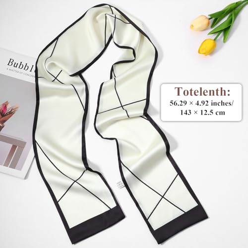 2 Pack Satin Scarves for Women, Lightweight Silk Hair Scarf and Purse Scarf for Handbags, Fashion Skinny Scarves for Neck, Hair Accessory and Sleeping, 56 x 5 Inches2