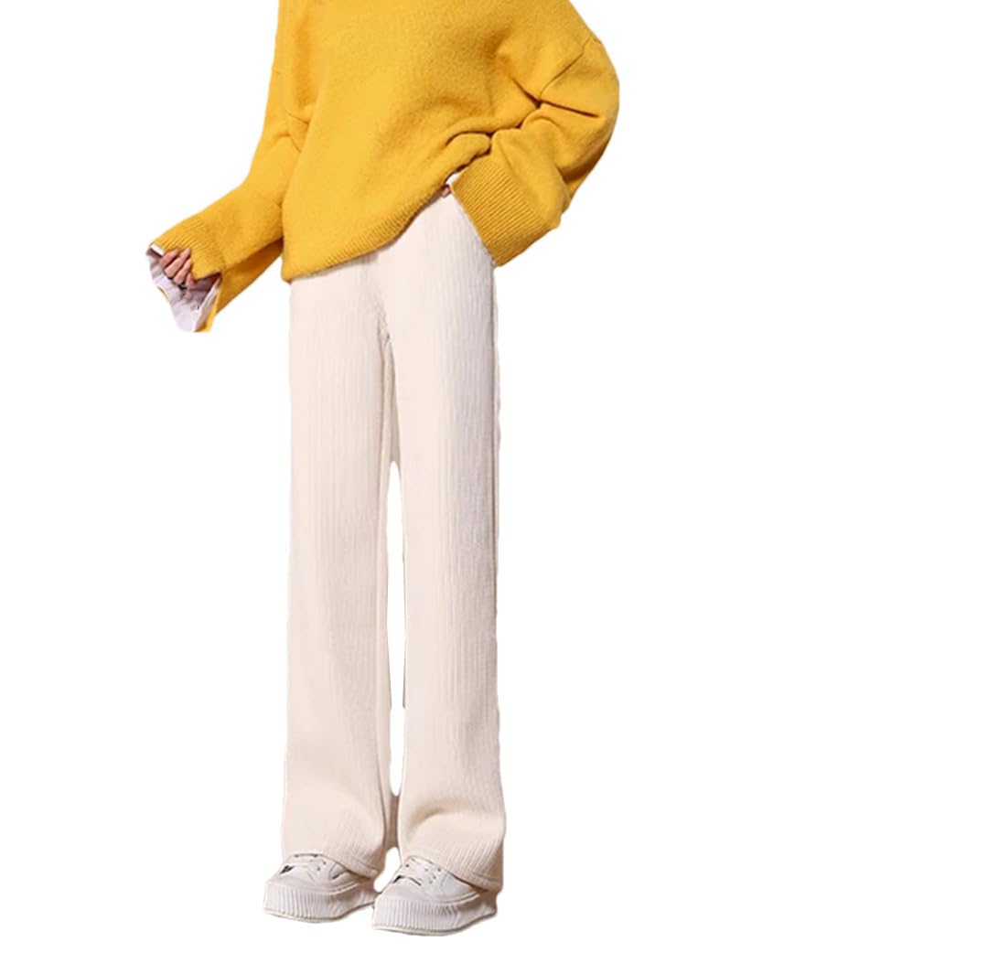 Pantaloni invernali da donna in peluche, a vita alta, casual, a gamba larga