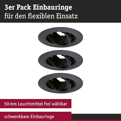 Paulmann 92111 Einbauleuchte 3er-Set schwenkbar rund 90mm 30° GU10 max. 3x10W 230V Schwarz Einbaulampe