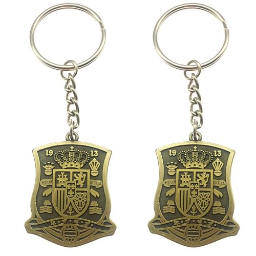 ADARPA Pack 2 Llaveros Selección España | Llaveros dorados metálicos | Llavero del campeón del mundo y europa, España de metal, ligeros, elegantes y robustos