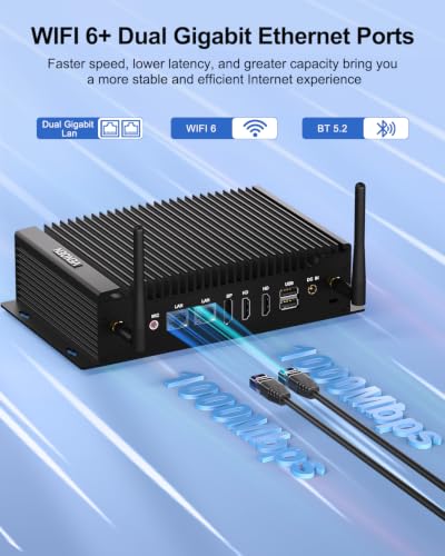 Image of Fanless Mini PC Win11 Pro Industrial PC Core i5 1235U 8G RAM 512G SSD | Mini Desktop Computer Dual HD+DP Triple Display Mini PC RS232 /485 COMx2, 2xRJ45 LAN, 14Pin GPIO, Wifi6, BT5.2, 3G /4G SIM Solt