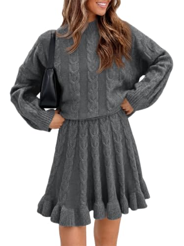 Tankaneo Womens 2 Piece Sweater Skirts Set Chunky Cable Knit