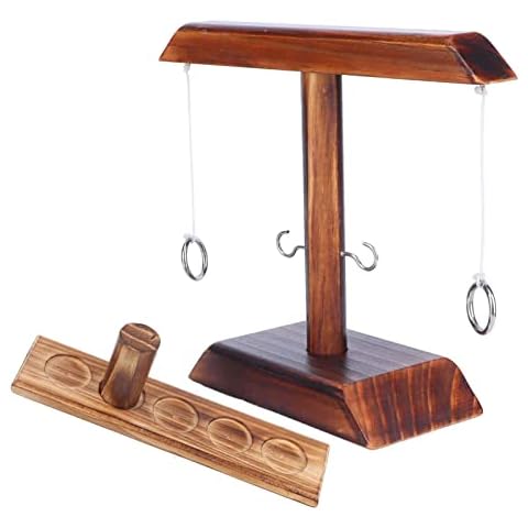 AYNEFY Ring Hook and Ring, Handheld Board with Shot Ladder Bundle, Outdoor Indoor Handmade Pine Wood Interactive Set for Bars Home(Black) Cover