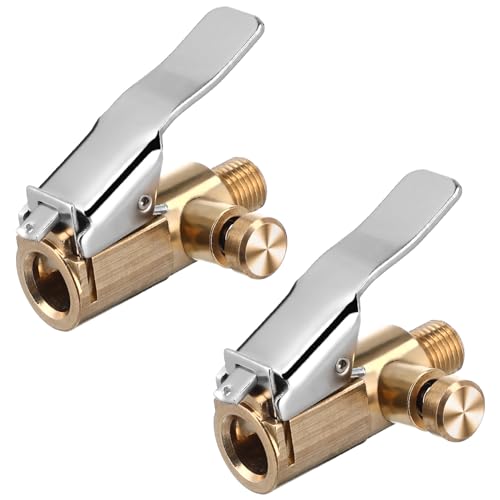 Image of SOLUSTRE Quick Clip Inflatable Nozzle - 2-Pack Copper Tire Inflator Adapter 1.77X1.18X0.78 Inches Secure Connection for Car Tire Air Compressor Accessories