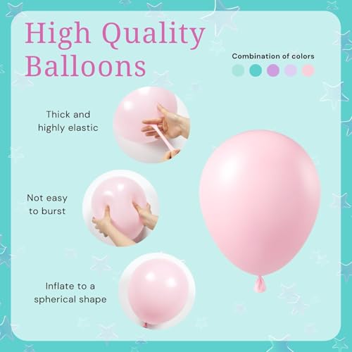 Image of BAUANOOY Mermaid Balloons, 60pcs 12 Inch Pink Metallic Purple Green Blue Latex Balloons for Little Mermaid Birthday Decorations, Baby Shower, Under the Sea Party Decorations