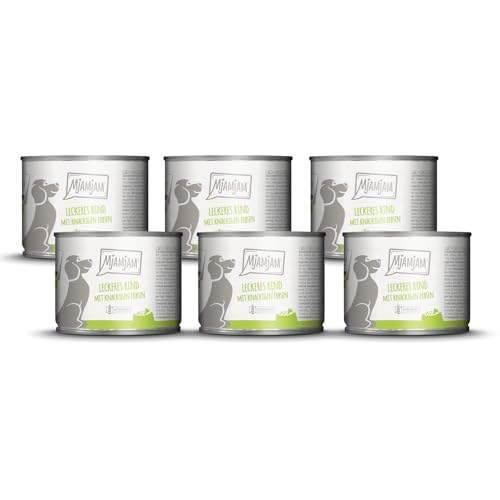 MjAMjAM - Premium Nassfutter für Hunde - leckeres Rind an gekochten Kartoffeln mit knackigen Erbsen, 6er Pack (6 x 200 g), naturbelassen mit extra viel Fleisch