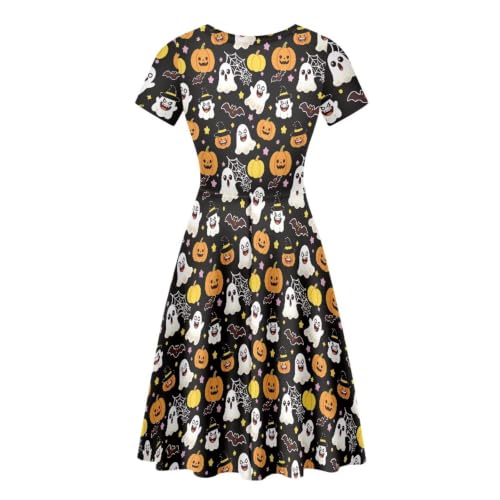 Image of HUGS IDEA Womens Puffy Swing Midi Dress Round Neck Short Sleeve Party A-Line Dresses