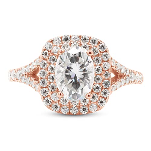 SAVEARTH DIAMONDS 1 1/2 ct. t.w Center 5X7MM Oval Cut Lab Created Moissanite Diamond Double Halo Engagement Ring For Women In 14k Gold Over Sterling Silver (VVS1 Clarity, 1.50 Cttw)2