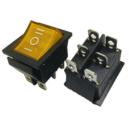 Interruptor basculante KCD4 de 6 pines con luz amarilla y doble circuito de conmutación 250V