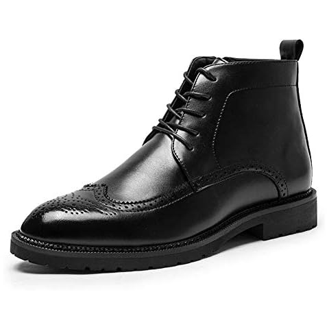 Ankle Brogue Boots for Men High Top Dress Oxfords Lace up PU Leather Rhythm Toe Anti-skid Lustrous Style Wear Resisting Side Zipper Cover