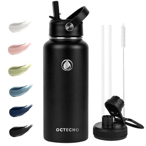 OcTecho Metal Water Bottle with Straw, 950ml Stainless Steel