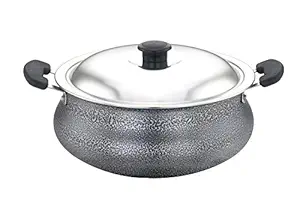 SOWBAGHYA Aluminium Biriyani Pot With Lid, 2 L (Black) Handi | Patila | Bhagona | Tapeli with LID | Multipurpose Aluminium Cooking Utensils for Kitchen | Dishwasher Safe