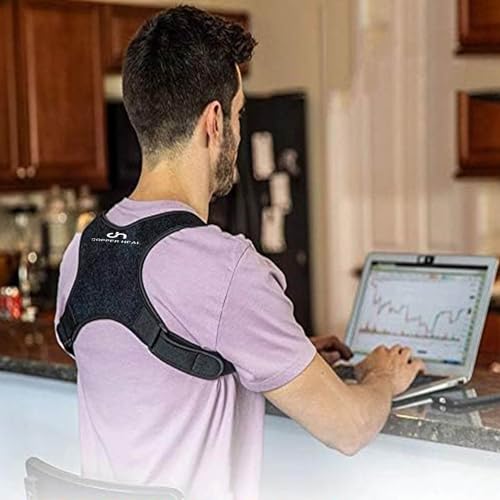 Corretor de Postura Ajustável COPPER HEAL– Colete Ergonômico para Homens e Mulheres, Alívio de Dor e