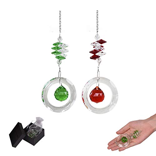 MerryNine Suncatchers Prisms, Window Crystal Decor Prism, Hanging Crystals Suncatchers Prisms for Windows, Prisms Suncatcher, Glass Crystal Prism, Rainbow Crystals for Windows (CryCirl-RedGre)