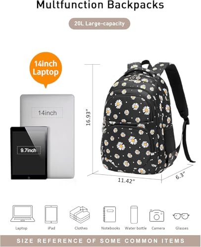 Createy Girls Backpack, Daisy Backpack for Girls School Bags Elementary Bookbags Primary School Backpack Kids Backpack with Lunch Box and Pencil Case2