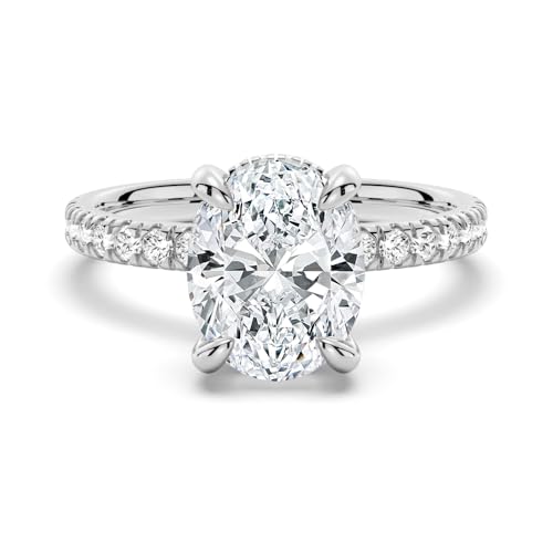 MSBLUE 2ct Oval Cut Moissanite Engagement Ring, D Color VVS1 Solitaire Moissanite Diamond, White Gold Vermeil, Promise Wedding Rings for Women