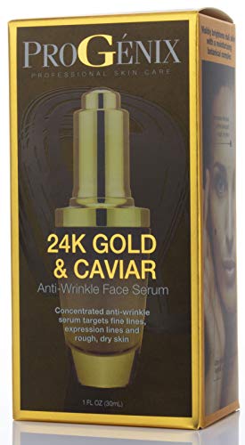 Progenix 24K Gold And Caviar Serum. Anti-Wrinkle Serum With 24Kt Colloidal Gold, Vegan Green Caviar, Manuka Honey For Fine Lines, Wrinkles, And Dark Spots. 1 Fl Oz (30 Ml) #TOP4