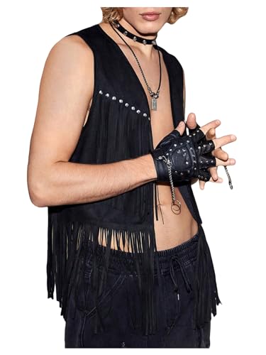 GORGLITTER Men's Fringe Western Vest Open Front Cowboy Vest Jacket 70s Outfits Tassel Tops4