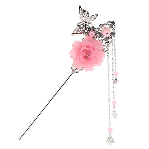 MonkeyJack Charms Fashion Flower Butterfly Pendant Tassel Beads Chinese Palace Hanfu Dress Hair Stick for Kimono Lady - Pink