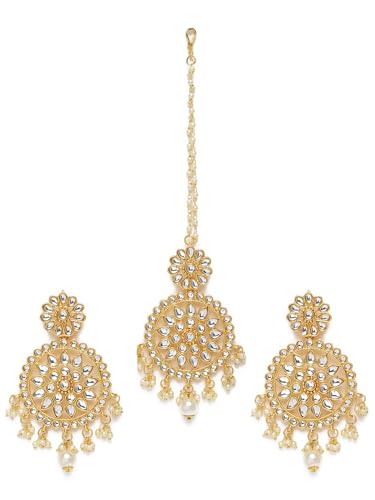 Pendientes y tika Kundan latón dorado talla S joya para bodas y galas
