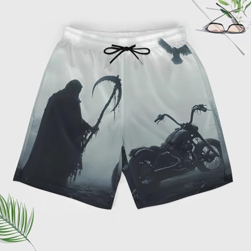 Motorcycle Grim Reaper Biker Mens Swim Trunks Quick Dry Beach Board Shorts with Pockets4