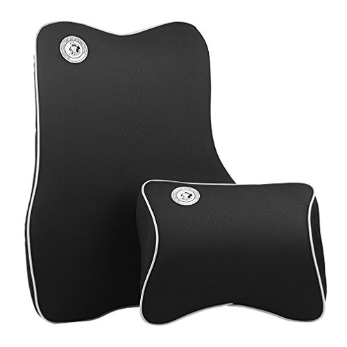 OCDAY Lumbale Memory Schaum Nacken Kissen,Kfz Kopfstütze Auto Kissen-Satz Lendenwirbel Stützkissen für das Fahren/ Haus/ Spielraum/ Büro (PVC-Leder)