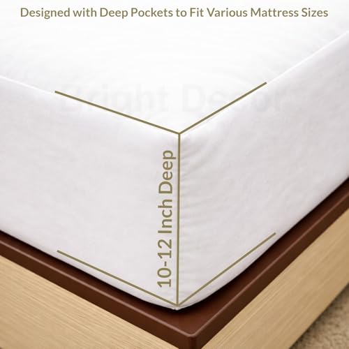 Image of 100% Waterproof Mattress Protector Single Size Bed 30x72 Inch, Non Woven Fabric Fitted Mattress Cover with Elastic, Waterproof Bed Protector, Hypoallergenic, 10 Inch Deep Pocket - White