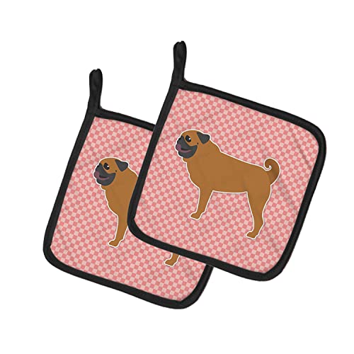 Caroline's Treasures BB3647PTHD Pug Checkerboard Pink Pair of Pot Holders Kitchen Heat Resistant Pot Holders Sets Oven Hot Pads for Cooking Baking BBQ, 7 1/2 x 7 1/2
