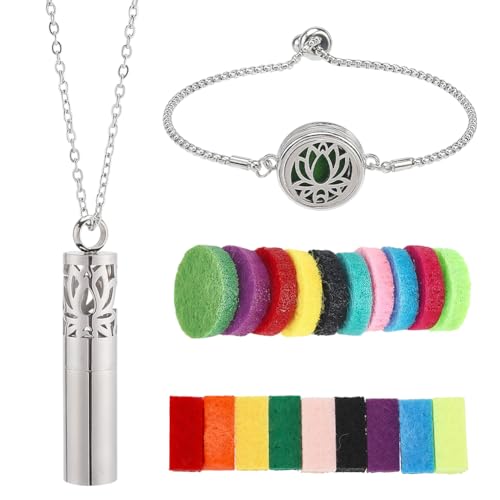 SUNNYCLUE 1 bracelet Diffuseur D'Huiles Essentielles 1 colliers D'Huiles Essentielles 20 tampons de Recharge Médaillon D'Aromathérapie en Acier Inoxydable...