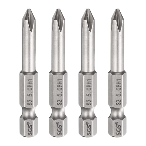 Image of sourcing map 4pcs #1 Phillips Screwdriver Bit PH1 1/4" Hex Shank 2" (50mm) Long 5mm Rod Magnetic Cross Head Drill Bits S2 Steel Industrial Screw Driver for Electric Power Tools, Gray