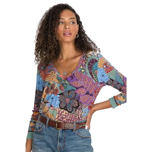 Johnny Was Madison Favorite V Neck Swing Tee Floral Purple Special Shirt Top New2