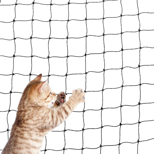 QWORK® Filet de Protection Chat renforcé de Fil d'acier, avec kit de Fixation, 3x6m, Noir pour balcons, Portes extérieures et fenêtres