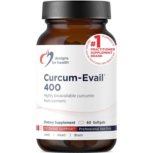 Designs for Health Curcum-Evail 400 - Bioavailable Turmeric Curcumin Supplements - Evail Emulsification Technology - Curcumin C3 Complex with Turmeric Oil + Vitamin E, Non-GMO (60 Softgels)