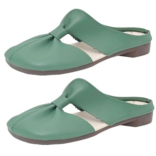 Mulas Planas ahuecadas Antideslizantes para Mujer,Mulas con Punta Redonda para Mujer,Mocasines Planos con Espalda Abierta para Damas (39,Green)