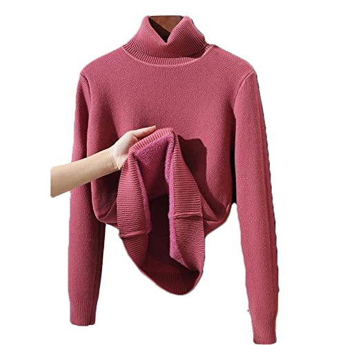 Qiuumey Camisa de inverno de lã grossa de malha feminina gola rolê slim fit suéter térmico básico ca